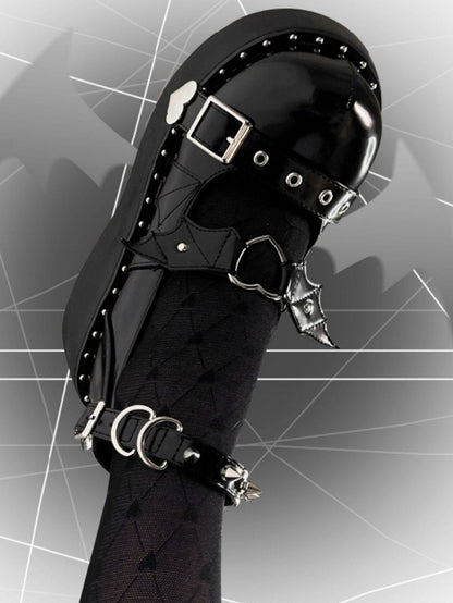 Devil Wings Design Black Stud Detail Buckle Ankle Strap Platform Mary Janes