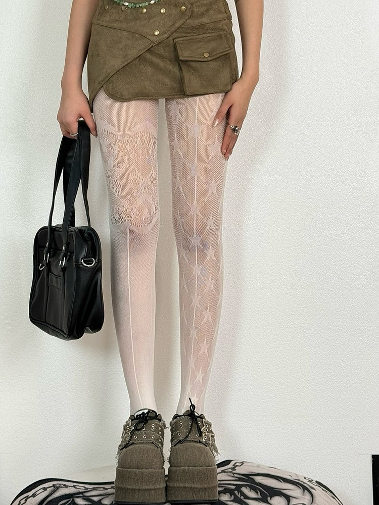 5 Color Options Y2K Asymmetrical Design Star Pattern Tights