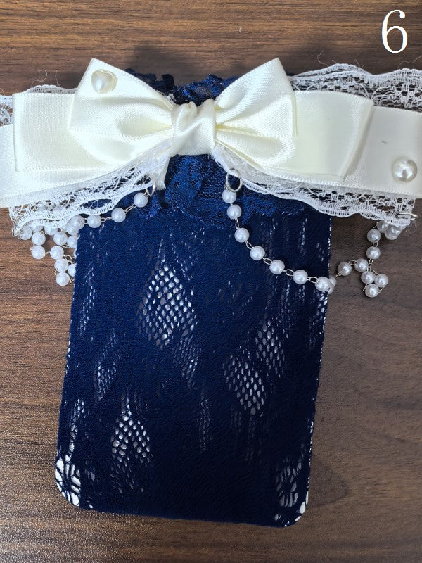 White/Black/Navy Blue/Grey Lolita Bowknot Details Hollow-out Calf Socks