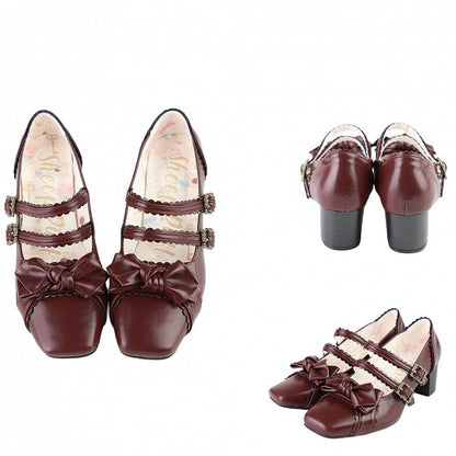 Wine Red Bow at Top Sweet Lolita Shoes
