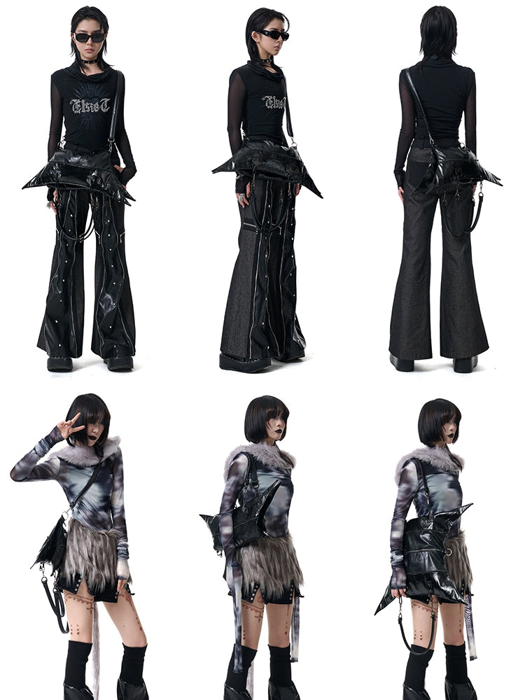 Gothic Punk Black Foldable Four-pointed Star PU Bag