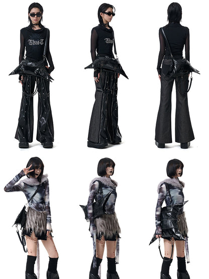 Gothic Punk Black Foldable Four-pointed Star PU Bag