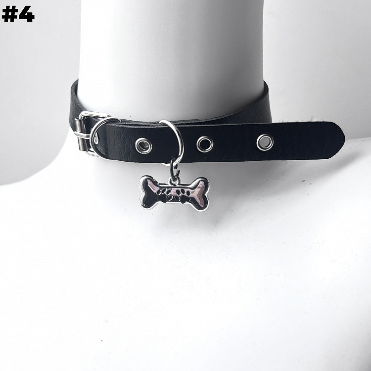 Black Bone/Bell/Cat Paw Pendant Buckle Choker