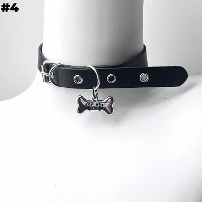 Black Bone/Bell/Cat Paw Pendant Buckle Choker