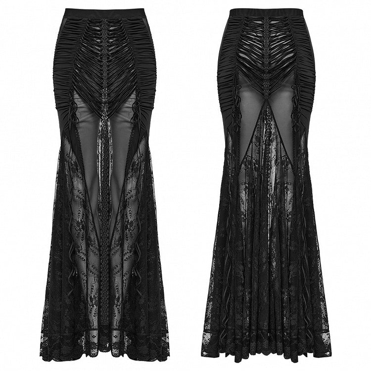 Black Goth Sexy Wrapped Hip Long Skirt