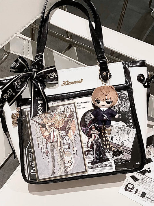 White and Black Bowknot and Heart-shaped Charm Ita Bag