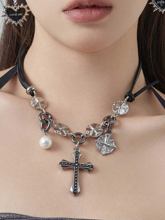 Punk Black Cross Pendant Necklace