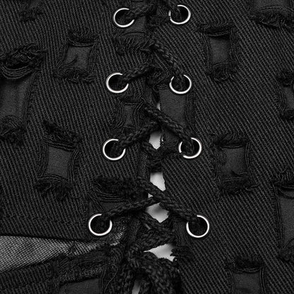 Black Punk Cross Hollowed Slit Skirt