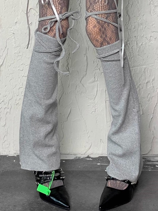 Gray Y2K Self-tie Straps Leg Sleeves