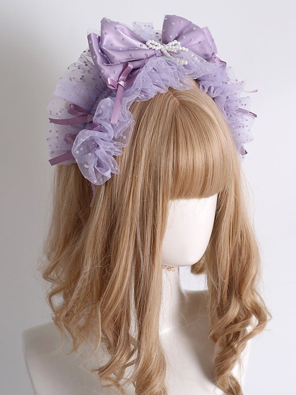 Purple Bowknot Details Polka-dot Pattern Ruffled KC