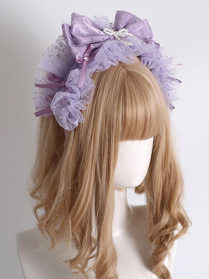 Purple Bowknot Details Polka-dot Pattern Ruffled KC