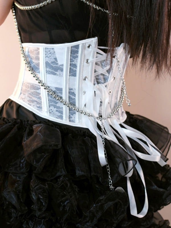 Black/White Steampunk Lace Waist Corset Belt