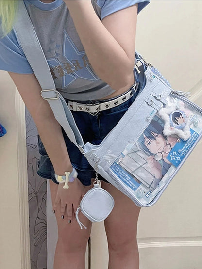 Denim Unisex Adjustable Strap Large Capacity Blue Ita Bag
