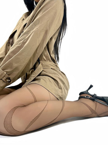 White/Brown/Black/Gray Y2K Ribbon Print Tights