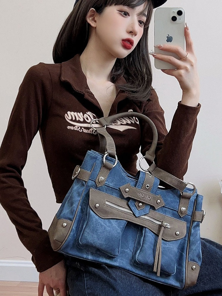 Denim Blue Motorcycle Ita Shoulder Bag