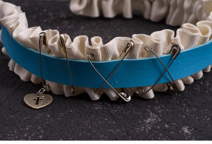 Heart Charm Blue and White PU Buckle Ruffled KC