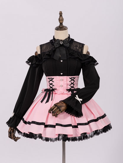 Jirai Kei Open Shoulders Long Sleeves Black Lace Blouse