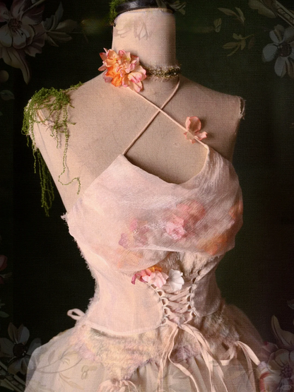 Floral Fairy Cowl Neckline Self-tie Halter Neck Top