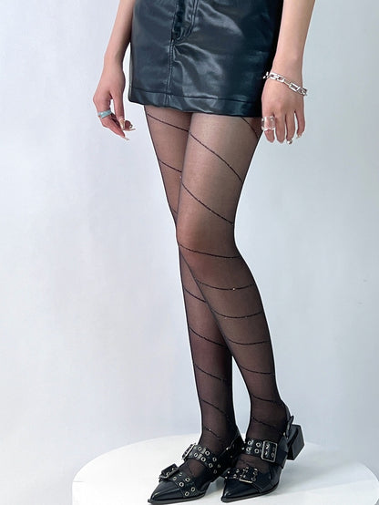 Black Striped Pattern Tights