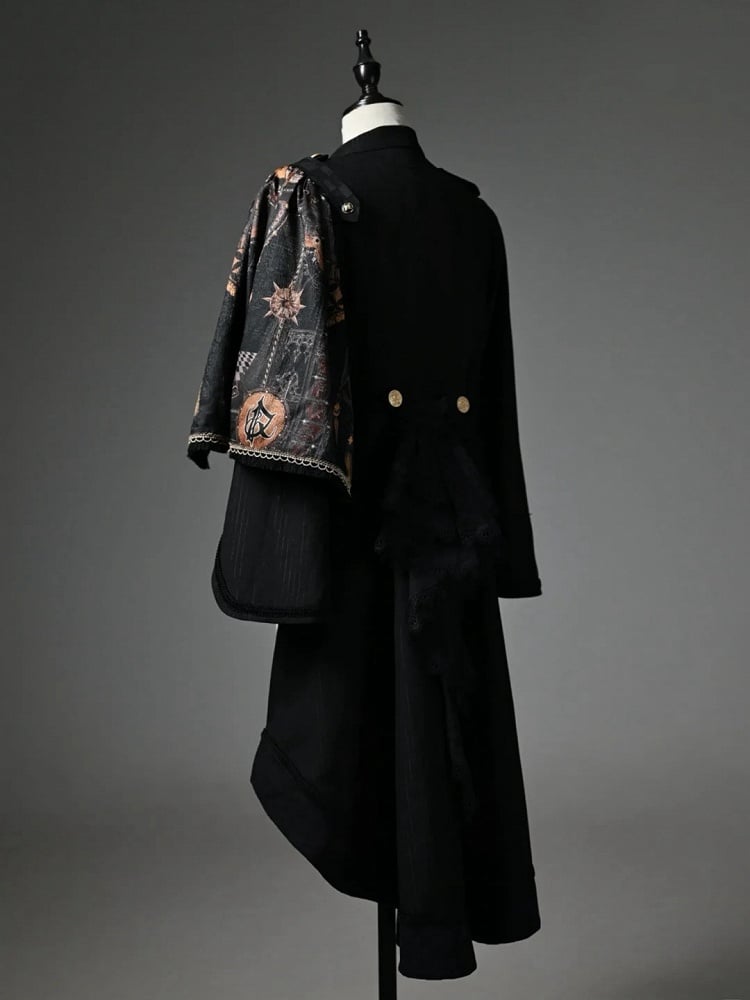 Black Detachable One-shoulder Cape Knight Tailcoat