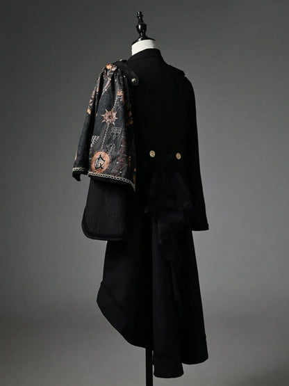 Black Detachable One-shoulder Cape Knight Tailcoat