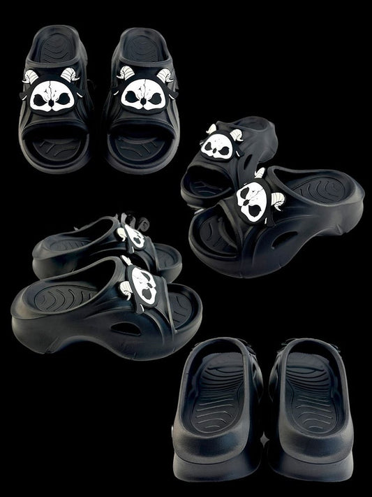 Black and White Evil Goat Gothic Summer Slippers