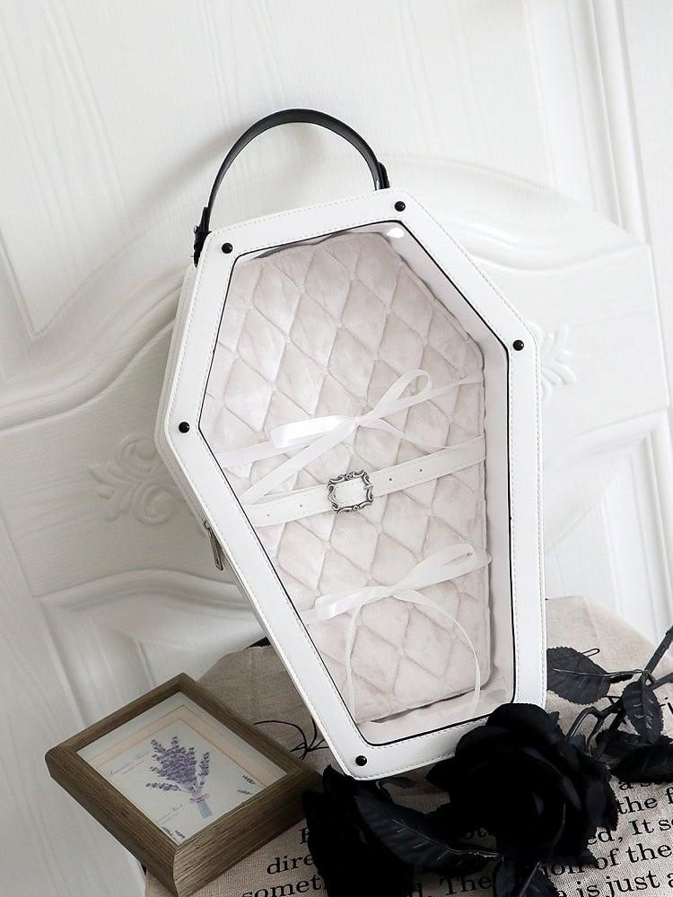 White&Black Cross Decorated Coffin-Shaped 1/6 Scale BJD Doll Bag with Two Straps