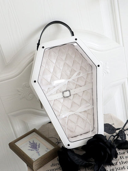 White&Black Cross Decorated Coffin-Shaped 1/6 Scale BJD Doll Bag with Two Straps