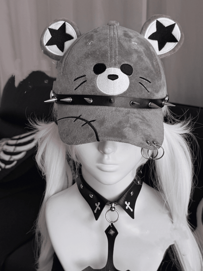 Punk Pointed Stud Details Gray Mouse Design Cap