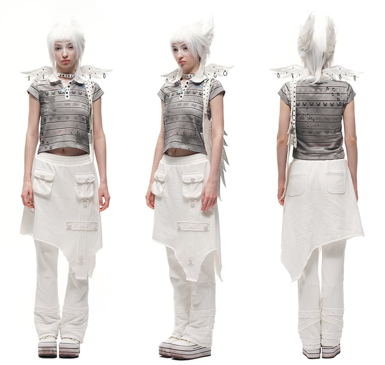 Black/White Angel Wings Stud Details PU Buckle Strap Choker