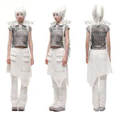 Black/White Angel Wings Stud Details PU Buckle Strap Choker