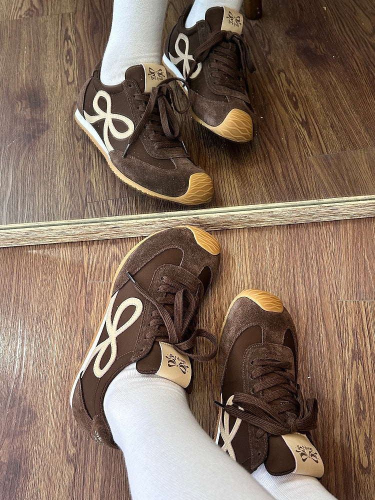 Brown Bowknot Design Front Lace-up Ties Sneakers