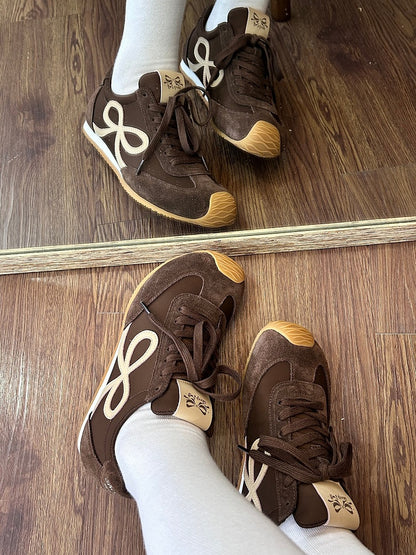 Brown Bowknot Design Front Lace-up Ties Sneakers
