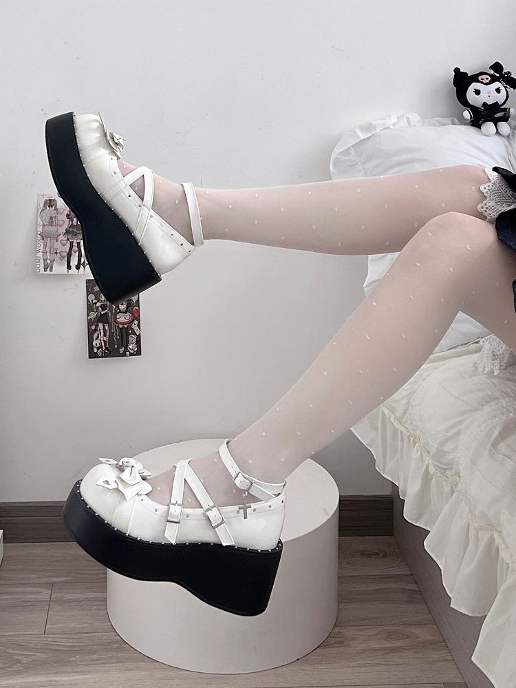 Demon Wings Punk White Platforms Cross Details