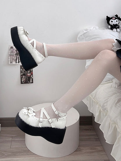 Demon Wings Punk White Platforms Cross Details