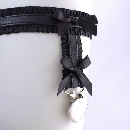 Black/White Y2K Bowknot Details Ruffled Garter