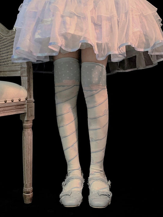 Little Candy Cotton Over-the-Knee Stockings - Blue and Pink Stripes