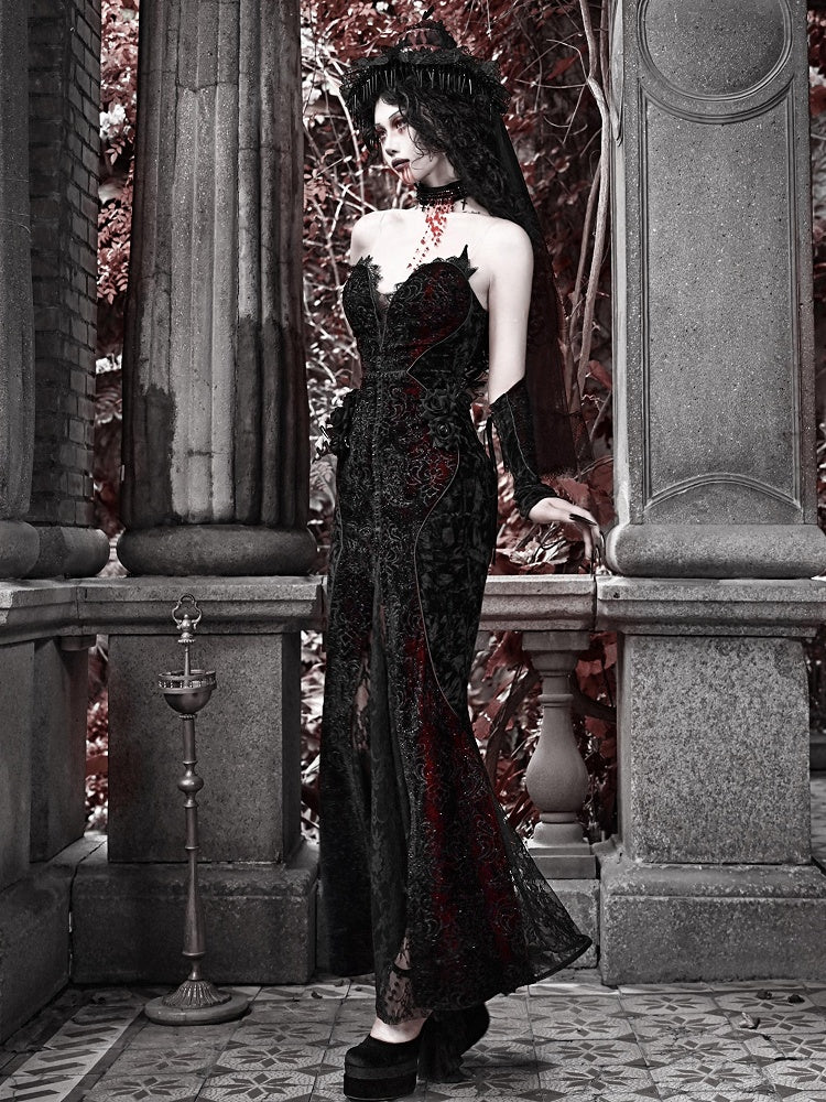 Romantic Goth Deep V-neck Sweetheart Neckline Vampire Mermaid Dress