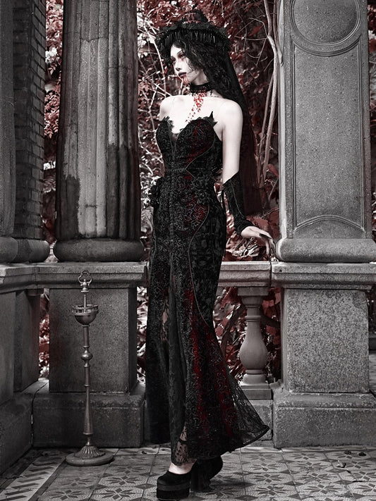 Romantic Goth Deep V-neck Sweetheart Neckline Vampire Mermaid Dress