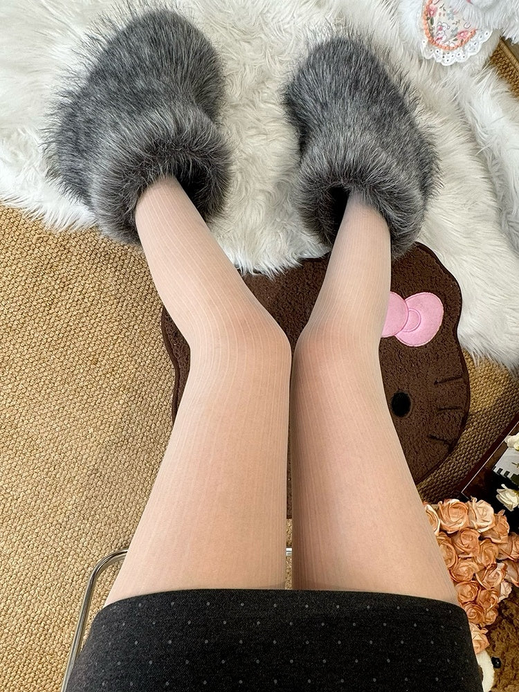 Brown/Gray/Black/White Striped Pattern Tights