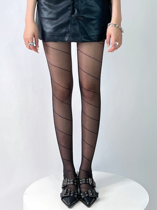 Black Striped Pattern Tights