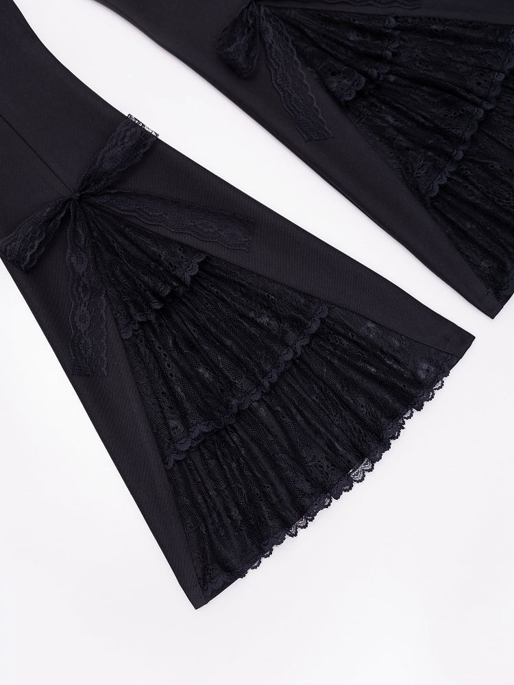 Black Corset Belt High Waist Lace Patched Flared Pants