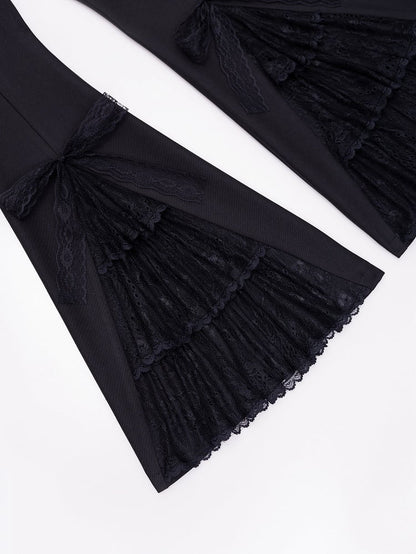 Black Corset Belt High Waist Lace Patched Flared Pants