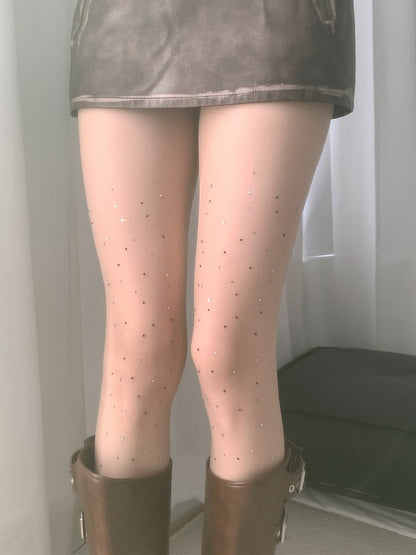 White&Black/All White Rhinestone Decorated Tights