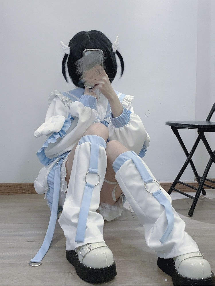 Tenshi Kaiwai White & Blue Sailor Collar Wings Design Jirai Kei Jacket/Leg Warmers