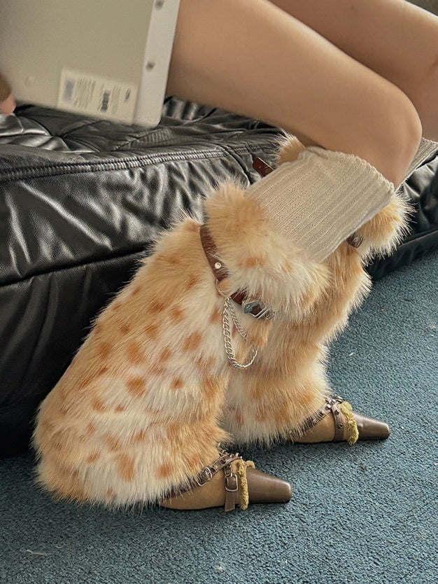 Pink/Dusty Blue/Yellow Y2K Buckle Straps Shaggy Leg Warmers