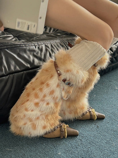 Pink/Dusty Blue/Yellow Y2K Buckle Straps Shaggy Leg Warmers