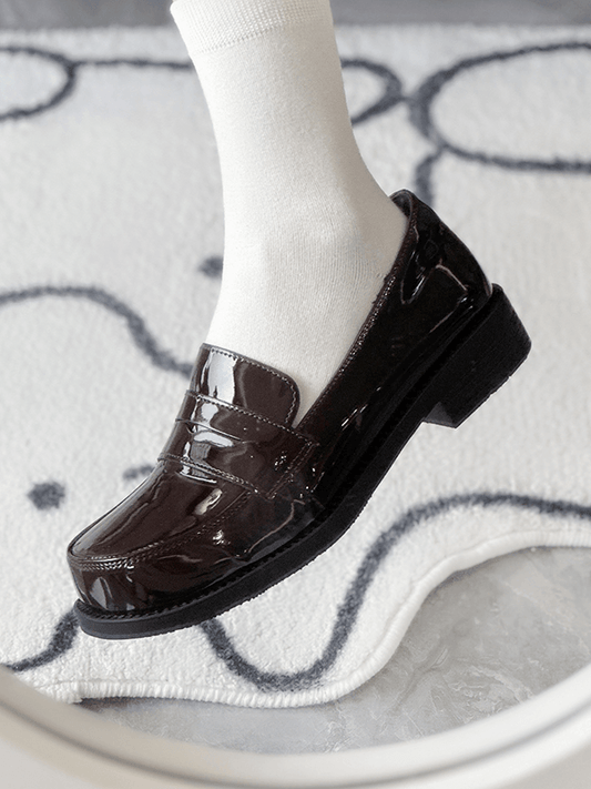 Slip-in Fit Design & PU Leather Brown Loafers with 2.5cm Heel