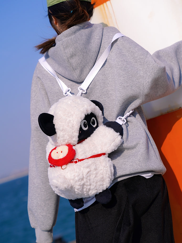 Cute Little Lamb White&Black Plush Backpack/Crossbody Bag + Keychain