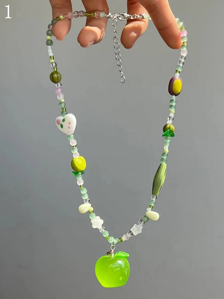 4 Options Green Apple Necklace/Ear Clips/Ring